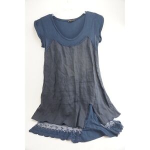 Piazza Roma Tunic Top Womens Small Blue Linen Cotton Lace Made in Italy Good